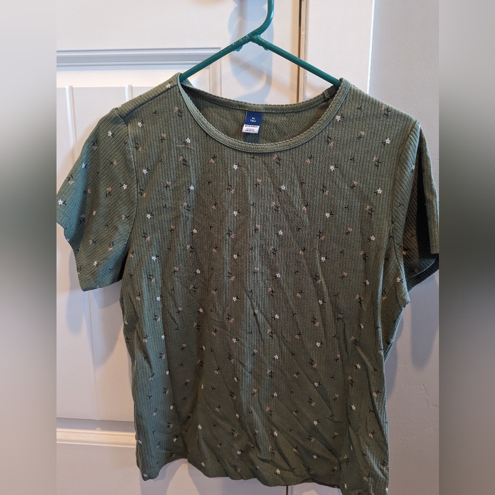 Women flowers ribbed short sleeve top